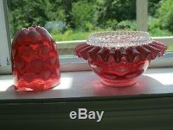 Fenton Cranberry Opalescent Fairy Light Heart Optic 3 Pc Lamp Sentimental NIB