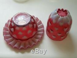 Fenton Cranberry Opalescent Fairy Light Heart Optic 3 Pc Lamp Sentimental NIB