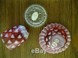 Fenton Cranberry Opalescent Fairy Light Heart Optic 3 Pc Lamp Sentimental NIB