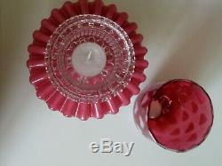 Fenton Cranberry Opalescent Fairy Light Heart Optic 3 Pc Lamp Sentimental NIB