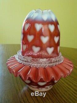 Fenton Cranberry Opalescent Fairy Light Heart Optic 3 Pc Lamp Sentimental NIB