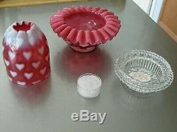 Fenton Cranberry Opalescent Fairy Light Heart Optic 3 Pc Lamp Sentimental NIB