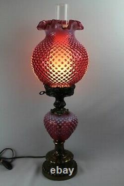 Fenton Cranberry Opalescent Hobnail Pattern Pillar GWTW Lamp 1970's