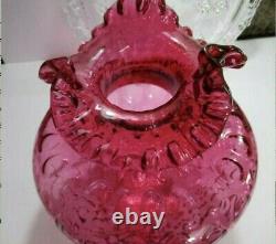 Fenton Cranberry Vase Coin Dot 11 in tall Vintage Ruffle Top Crimped Glass #E25