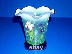 Fenton Designer Showcase Ser Vase & base purple green floral motif 3 signatures