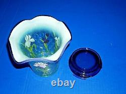 Fenton Designer Showcase Ser Vase & base purple green floral motif 3 signatures