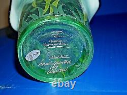 Fenton Designer Showcase Ser Vase & base purple green floral motif 3 signatures