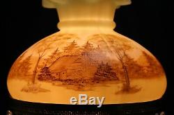 Fenton Glass 1976 #7412 Custard Hand Painted Log Cabin Student/Parlor Lamp