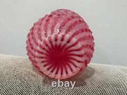 Fenton Glass Cranberry Opalescent Spiral Optic Hobnail Tulip Jip Pulpit Vase