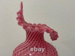 Fenton Glass Cranberry Opalescent Spiral Optic Hobnail Tulip Jip Pulpit Vase