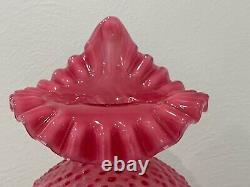 Fenton Glass Cranberry Opalescent Spiral Optic Hobnail Tulip Jip Pulpit Vase