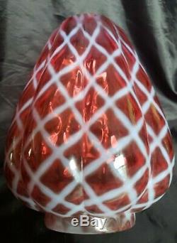 Fenton Glass Mellon Cranberry Opalescent Diamond Optic Lamp Shade Excellent