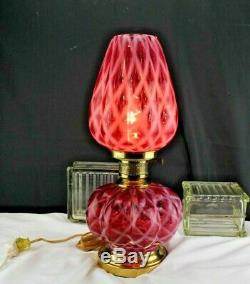 Fenton Glass Mellon Opal Trellis Diamond Optic Cranberry Table Lamp 17