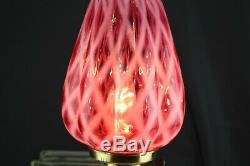 Fenton Glass Mellon Opal Trellis Diamond Optic Cranberry Table Lamp 17