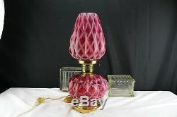 Fenton Glass Mellon Opal Trellis Diamond Optic Cranberry Table Lamp 17