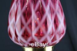Fenton Glass Mellon Opal Trellis Diamond Optic Cranberry Table Lamp 17