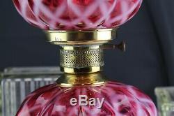 Fenton Glass Mellon Opal Trellis Diamond Optic Cranberry Table Lamp 17