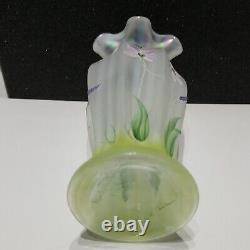 Fenton Glass Vase Flowers Signed Opalescent Crest Hand Painted Crafted Vintage