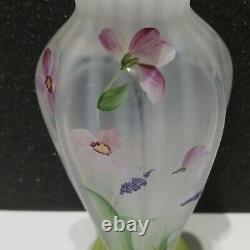 Fenton Glass Vase Flowers Signed Opalescent Crest Hand Painted Crafted Vintage