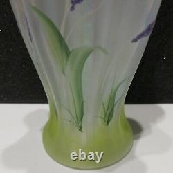 Fenton Glass Vase Flowers Signed Opalescent Crest Hand Painted Crafted Vintage