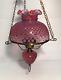 Fenton Glass Cranberry Hobnail Opalescent Hanging Lamp Chandelier