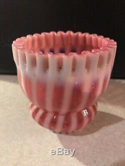Fenton HTF Cranberry Opalescent Pie Crust Swirl Art Glass Oil Lamp Shade