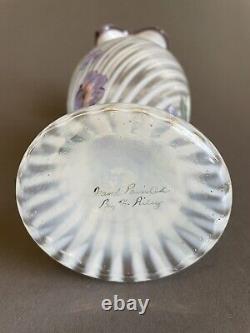 Fenton Heirloom Optic Vase Opalescent Lavender Crest Hand Painted Signed