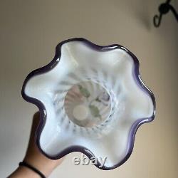 Fenton Heirloom Optic Vase Opalescent Purple Crest Hand Painted Flowers Signed