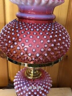 Fenton Hobnail Glass Lamp Cranberry Opalescent Chimney & Brass Base 22