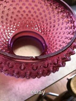 Fenton Hobnail Glass Lamp Cranberry Opalescent Chimney & Brass Base 22