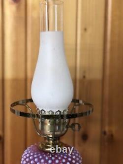 Fenton Hobnail Glass Lamp Cranberry Opalescent Chimney & Brass Base 22