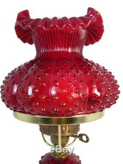 Fenton Hurricane Raised Poppies Ruby Red Glass Electric Student Table Lamp 20