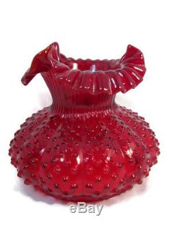 Fenton Hurricane Raised Poppies Ruby Red Glass Electric Student Table Lamp 20