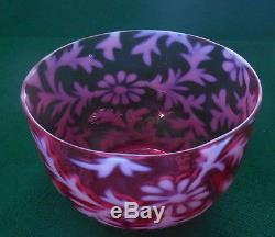 Fenton / L. G. Wright Cranberry Opalescent Daisy and Fern Finger Bowl Mid-20th C