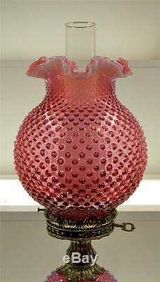 Fenton LAMP CRANBERRY OPALESCENT 26 Vintage GWTW Free Ship LOWER48