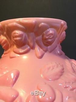 Fenton LG Wright PINK ROSE Lamp White Overlay Prism Crystals 3-way Lighted Font