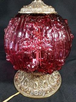 Fenton Lamp Cranberry Gone With The Wind Cabbage Rose Pattern. Large 29