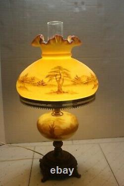 Fenton Lamp Hand Painted Signed Glass By B. Cowers