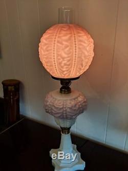 Fenton Lamp LG Wright Beaded Curtain Cased Pink Cranberry Glass (2 AVAILABLE)