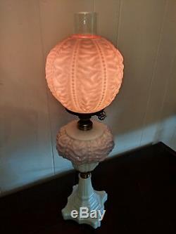Fenton Lamp LG Wright Beaded Curtain Cased Pink Cranberry Glass (2 AVAILABLE)