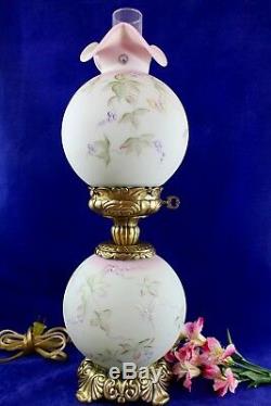 Fenton Lotus Mist Burmese GWTW Lamp Butterfly & Berries 95th Anniv. Signed Fleak