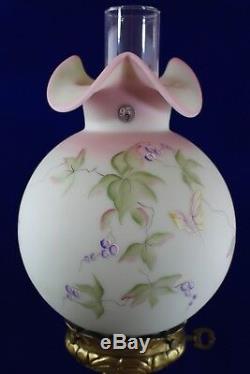 Fenton Lotus Mist Burmese GWTW Lamp Butterfly & Berries 95th Anniv. Signed Fleak