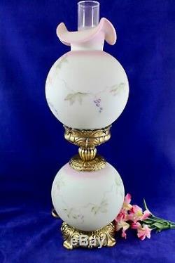 Fenton Lotus Mist Burmese GWTW Lamp Butterfly & Berries 95th Anniv. Signed Fleak