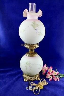 Fenton Lotus Mist Burmese GWTW Lamp Butterfly & Berries 95th Anniv. Signed Fleak