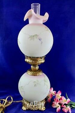 Fenton Lotus Mist Burmese GWTW Lamp Butterfly & Berries 95th Anniv. Signed Fleak