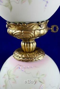 Fenton Lotus Mist Burmese GWTW Lamp Butterfly & Berries 95th Anniv. Signed Fleak