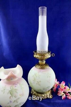 Fenton Lotus Mist Burmese GWTW Lamp Butterfly & Berries 95th Anniv. Signed Fleak