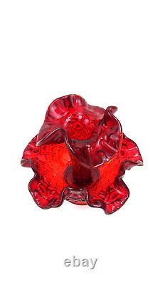Fenton Mini Epergne Ruby Red Diamond Lace Single Horn