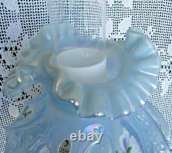 Fenton Misty Blue HP Irises Paisley Iridescent Lamp S. Stephens Original Sticker