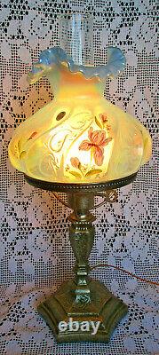 Fenton Misty Blue HP Irises Paisley Iridescent Lamp S. Stephens Original Sticker